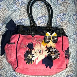 Vintage Pink Juicy Couture Tote Bag Purse Handbag Daydreamer Terry Cloth Floral
